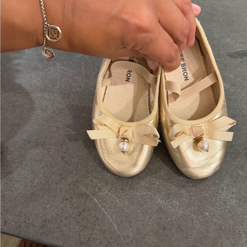 Gold Kids Dress Shoes with Bow